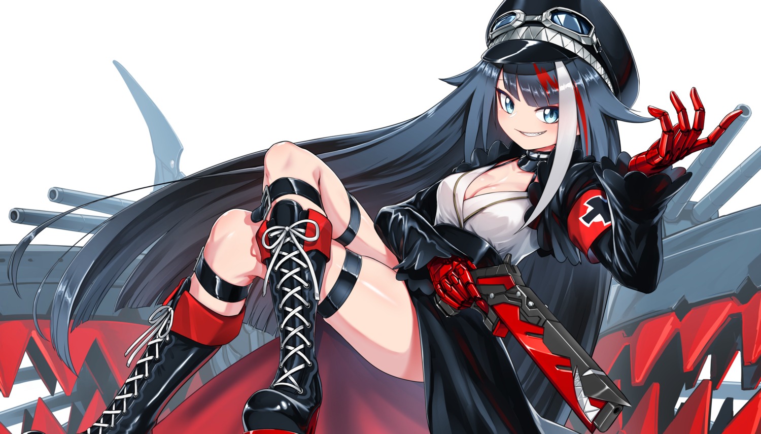 seigetsu kotaku azur lane deutschland (azur lane) cleavage garter gun